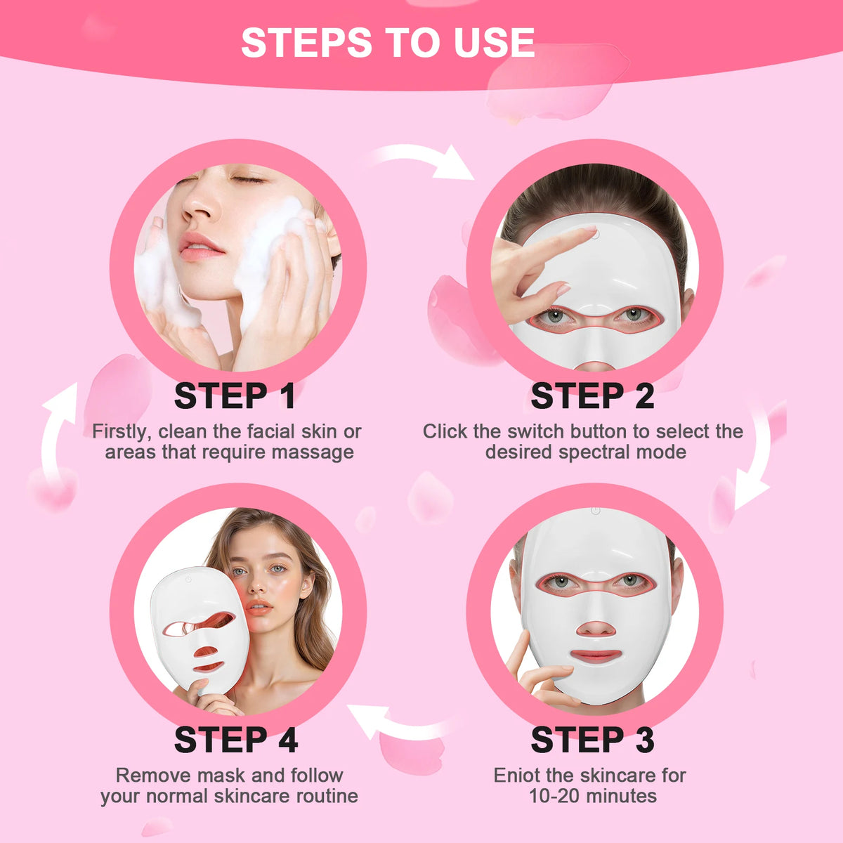 7-Color Cordless LED Photon Facial Mask for Skin Rejuvenation