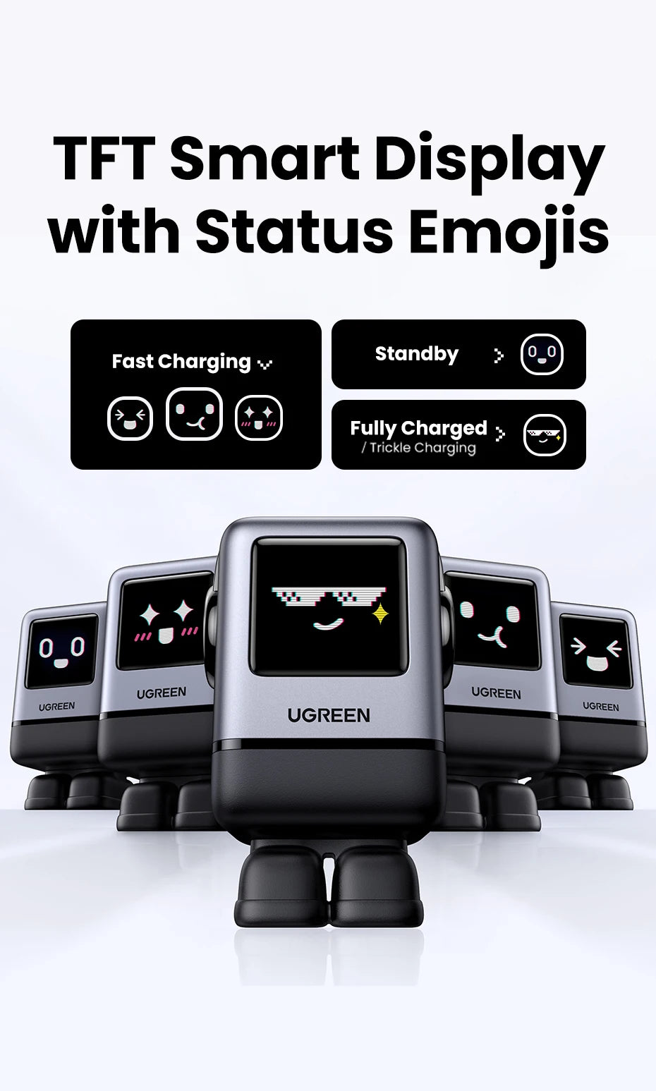 100W GaN Fast Wall Charger with Robot Display for Laptops and Phones