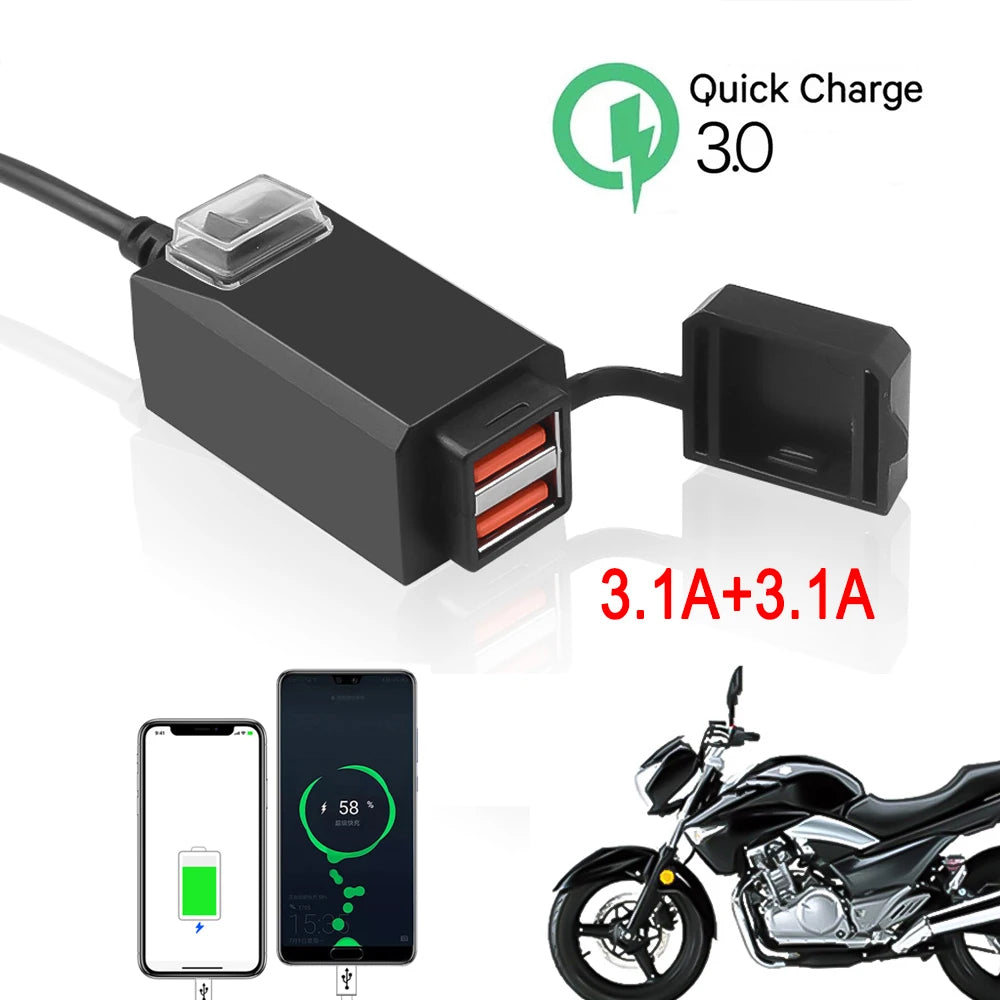 Waterproof Motorcycle Dual USB Charger with Quick Charge 3.0