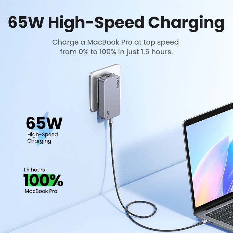 65W GaN Fast Wall Charger for Laptops and Smartphones - 4