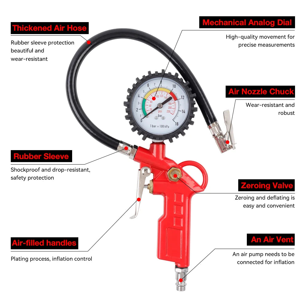 3-in-1 Tire Pressure Gauge and Inflator Tool - 5