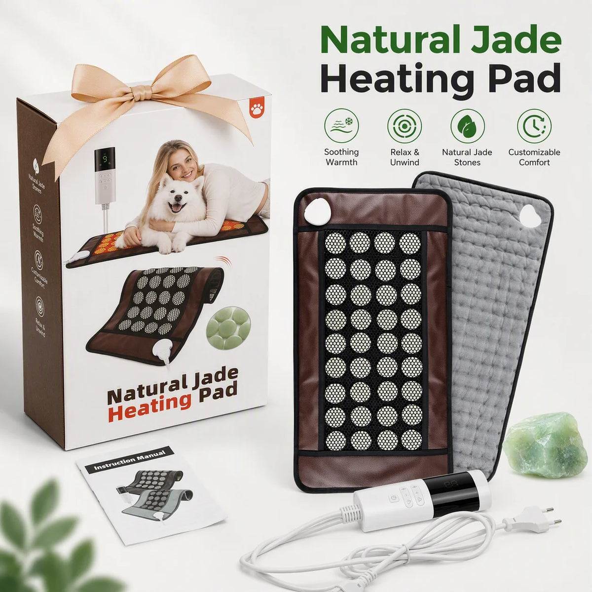 Double-Sided Natural Jade Heating Pad for Back and Muscle Relief