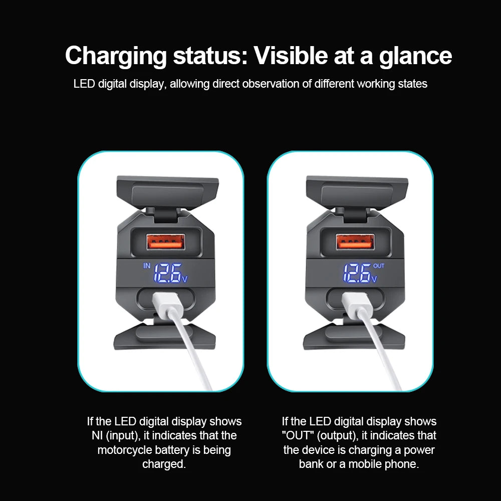 100W Fast Motorcycle USB Charger with Voltage Display