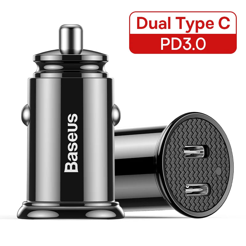 30W Dual Port Fast Car Charger USB and Type-C