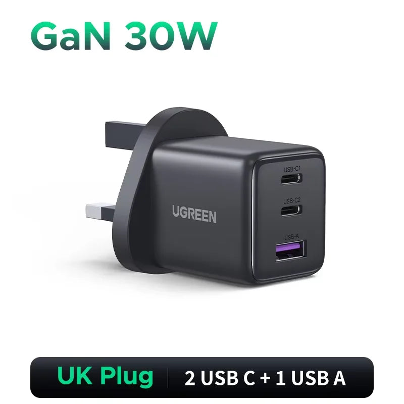 30W GaN Fast Wall Charger with Triple USB Ports