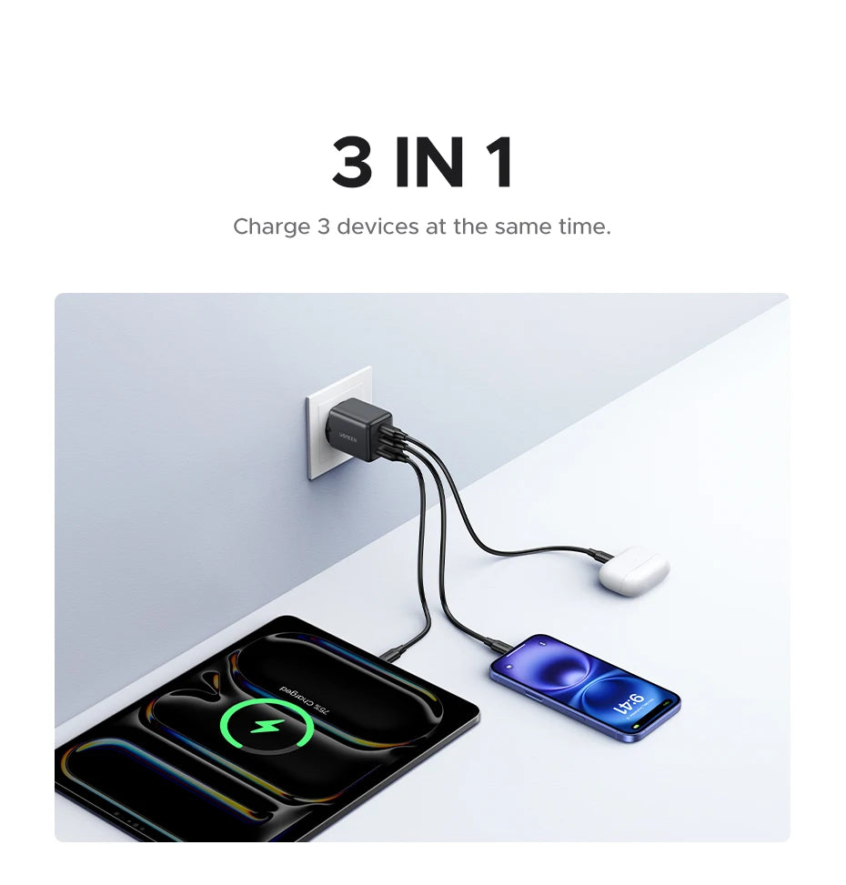 30W GaN Fast Wall Charger with Triple USB Ports - 11