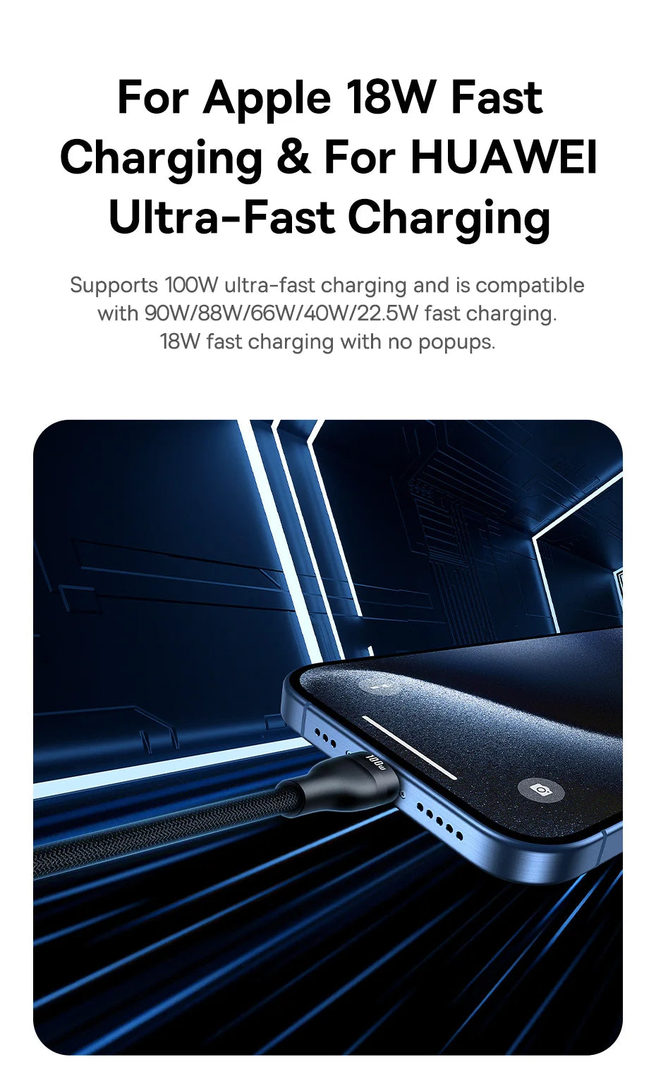 100W USB-C Fast Charging Data Cable for Smartphones and Tablets