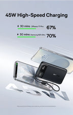 45W Fast Charging Power Bank with Dual Built-in USB-C Cables