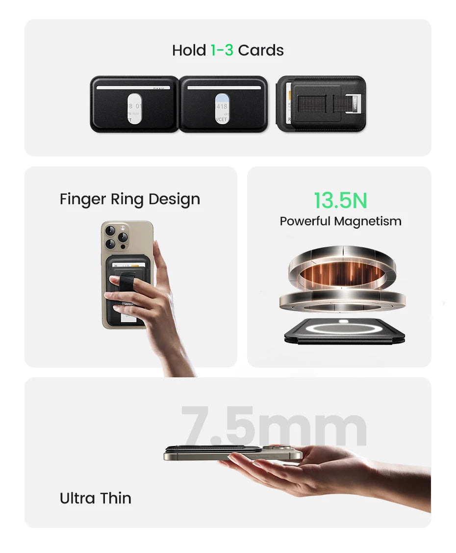 Magnetic Phone Card Holder Wallet with Kickstand for iPhone