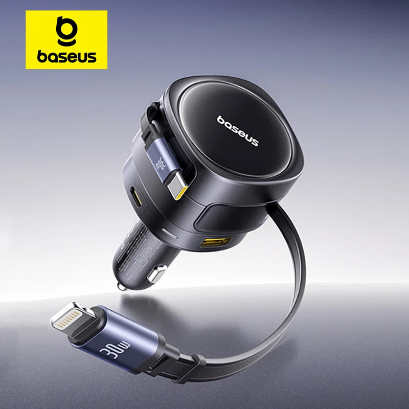 90W Retractable Dual Cable Fast Car Charger