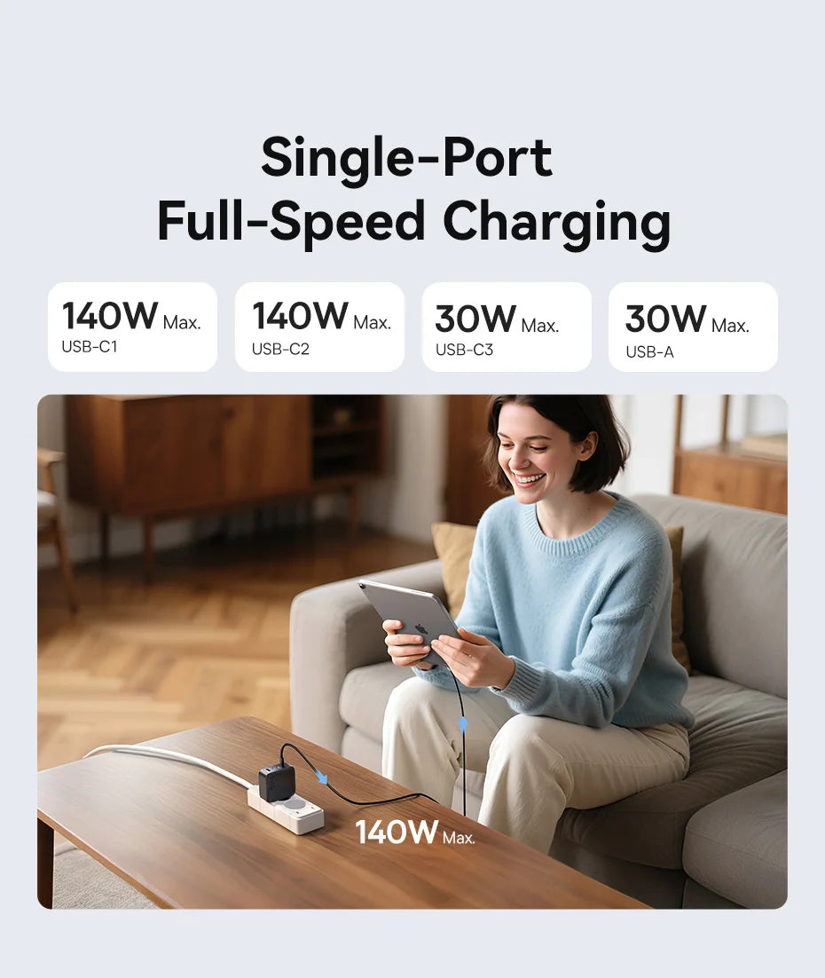 140W GaN Fast Wall Charger for Laptops and Smartphones - 8