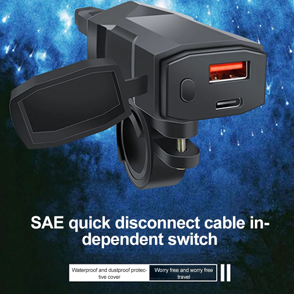 48W Dual USB-C & USB-A Motorcycle Phone Charger with Voltmeter - 11