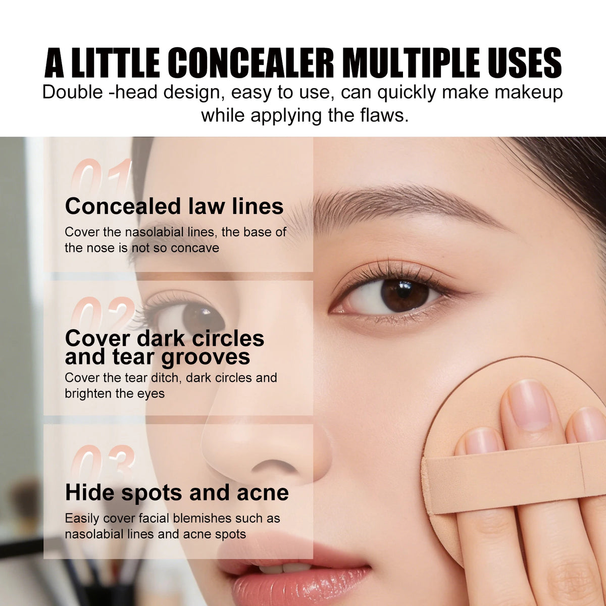 3-Color Cream Concealer Palette for Dark Circles and Blemishes