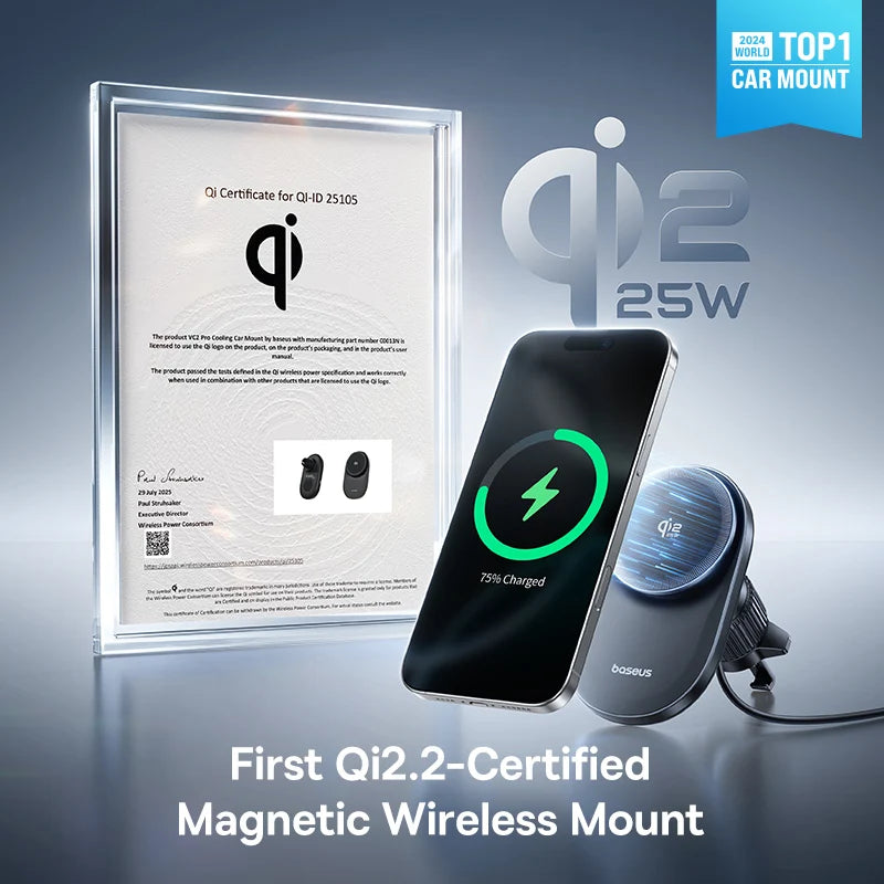 25W Magnetic Wireless Car Charger with Cooling Fan