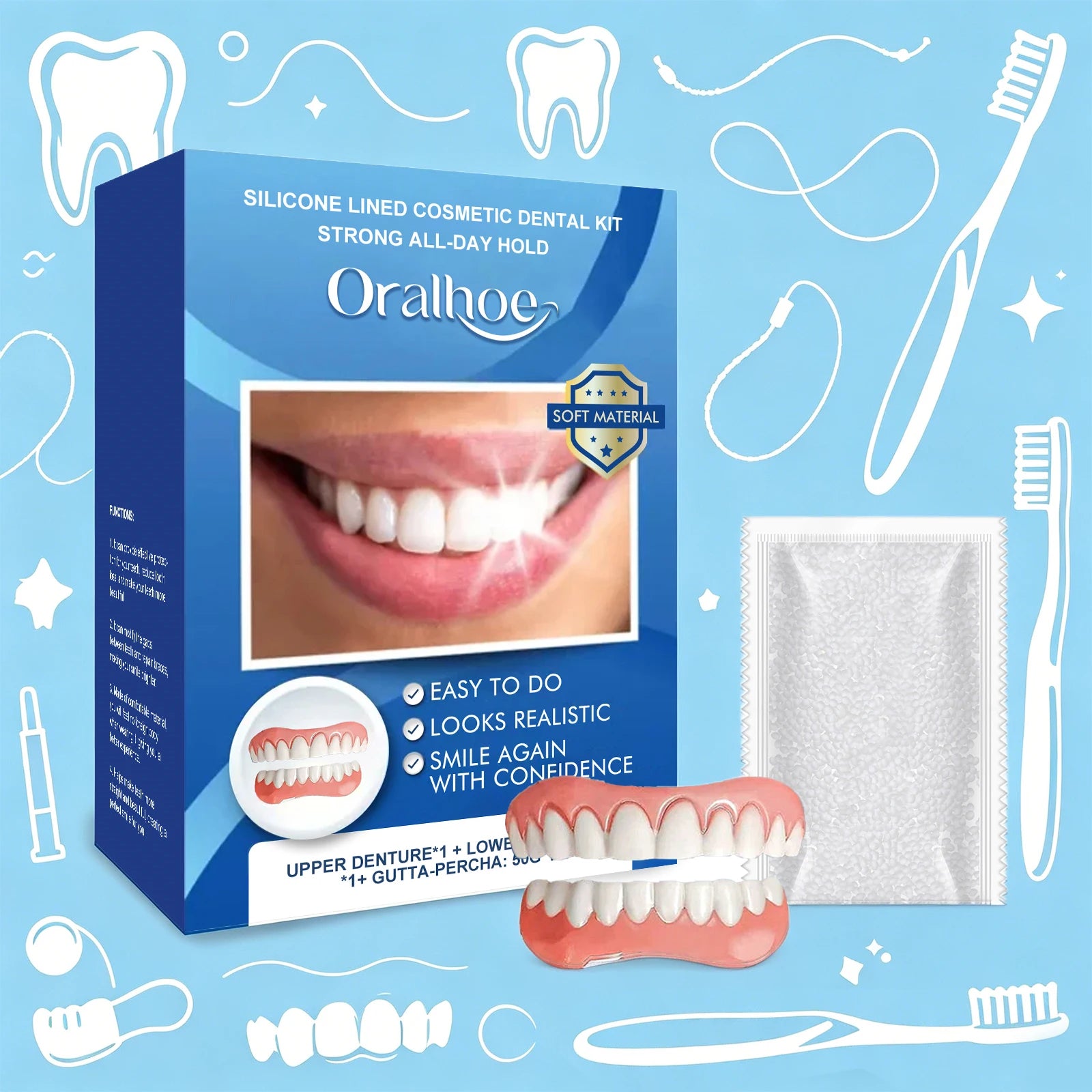 Instant Cosmetic Dental Veneers Kit for Upper and Lower Teeth - 1