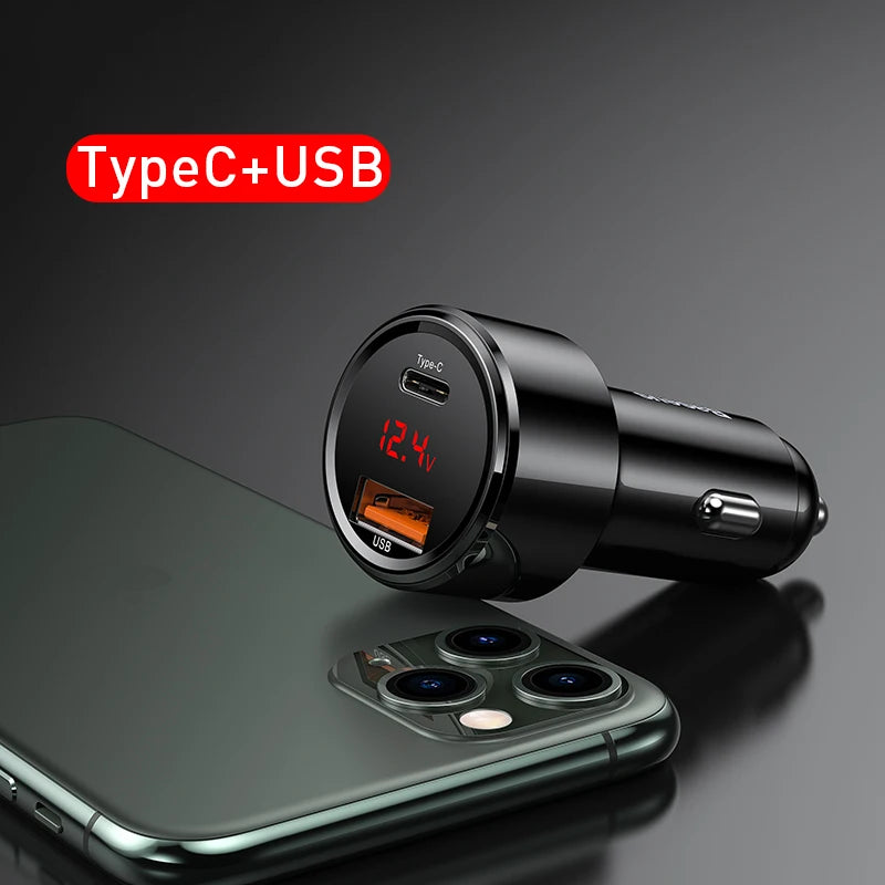 45W Dual-Port Fast Car Charger with LED Voltage Display