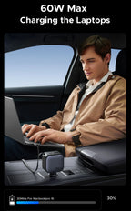 Fast-Charging Retractable USB-C Car Charger with Multiple Ports