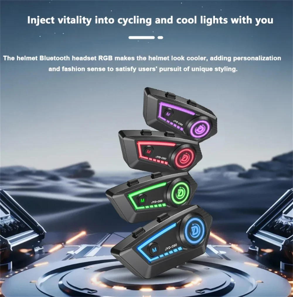 Motorcycle Helmet Bluetooth 5.4 Headset with RGB Lights IPX67 Waterproof