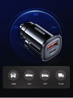 48W Dual Port Fast Car Charger with USB-C and USB-A
