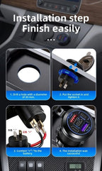 83W 4-Port Fast Charging Car Socket with Dual USB-C and Dual USB-A