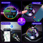 Bluetooth 5.0 FM Transmitter 66W 4 Port Car Charger Handsfree Adapter