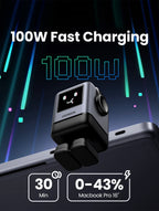 100W GaN Fast Wall Charger with Robot Display for Laptops and Phones