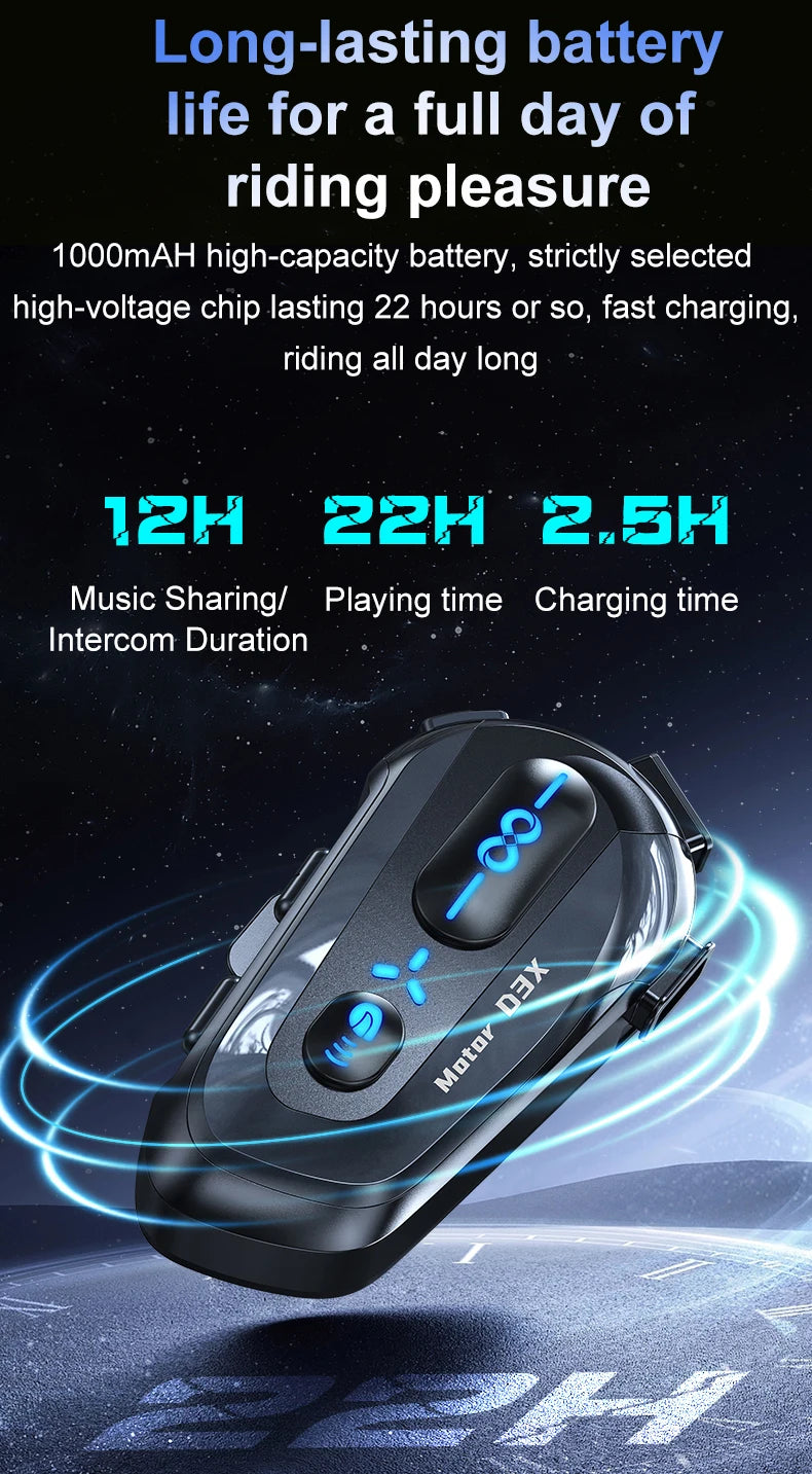 Bluetooth 5.4 Motorcycle Helmet Intercom Headset - 14