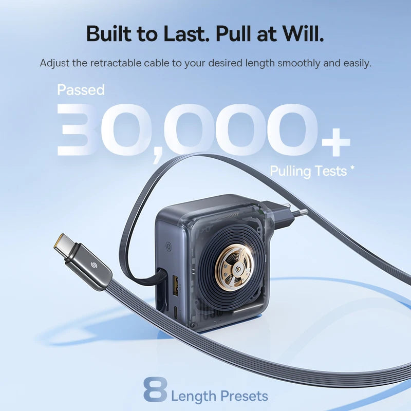 100W GaN Fast Charger with Retractable USB-C Cable