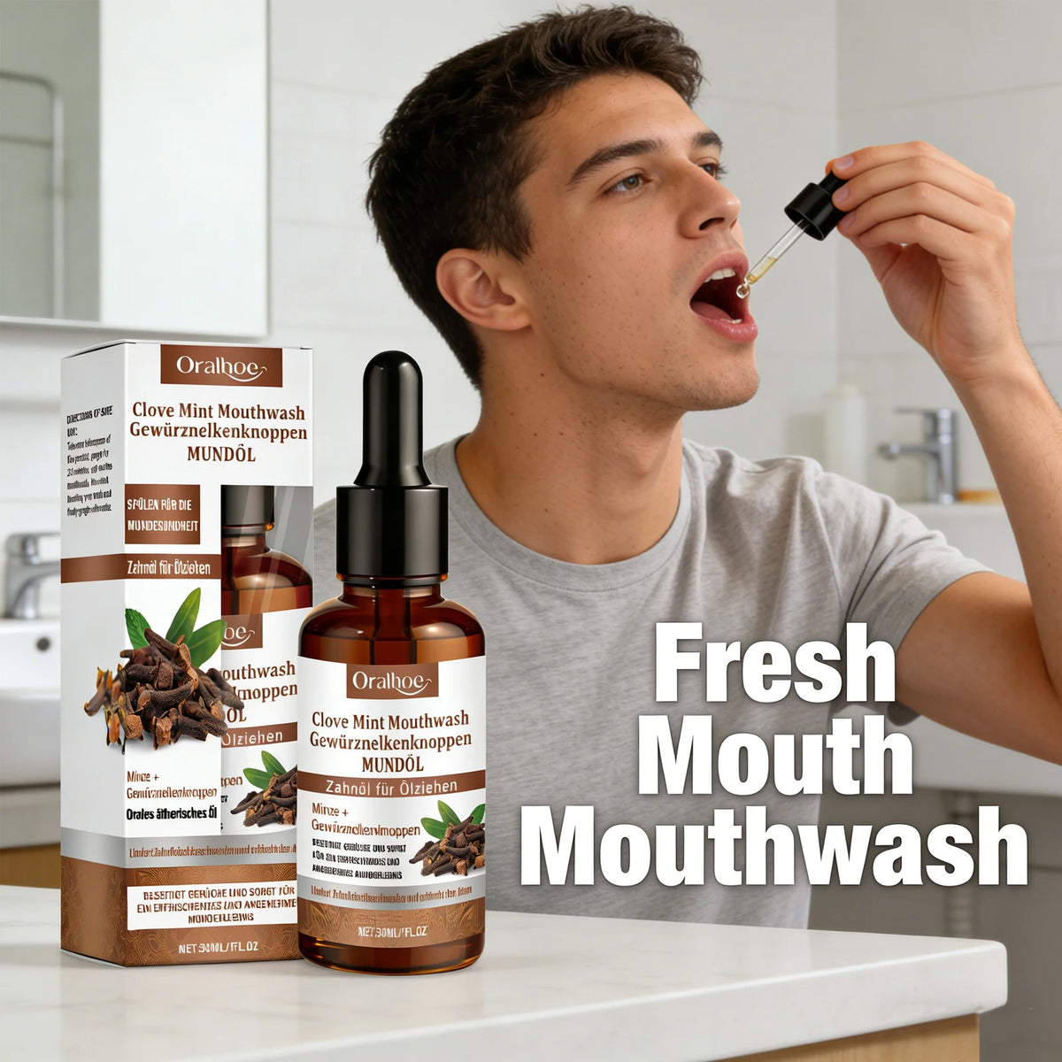 Clove Mint Oral Rinse for Fresh Breath and Teeth Whitening