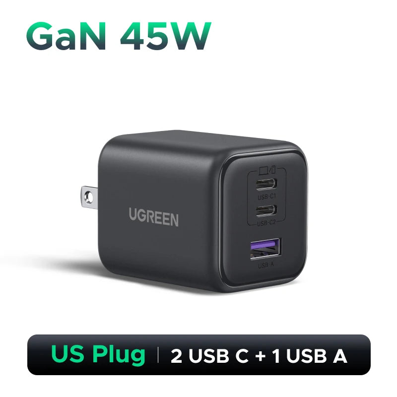45W GaN Fast Wall Charger with Dual USB-C and USB-A Ports - 29