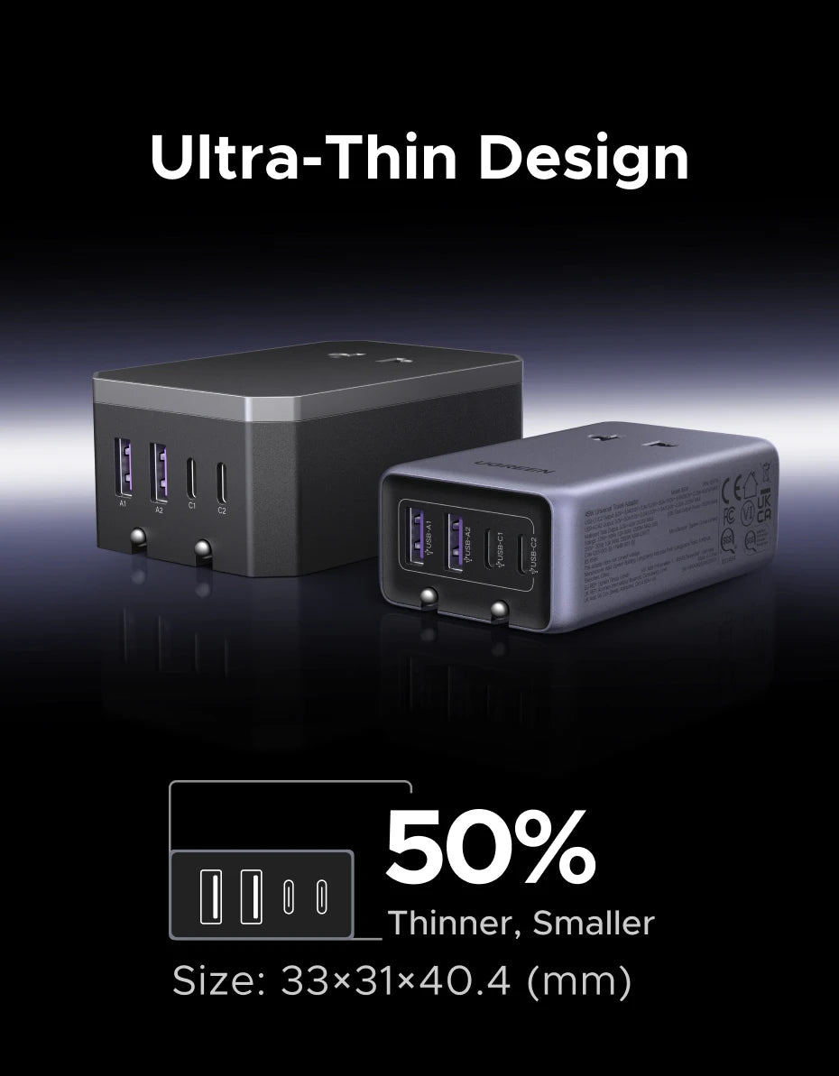45W GaN Universal Travel Adapter with 4 Ports