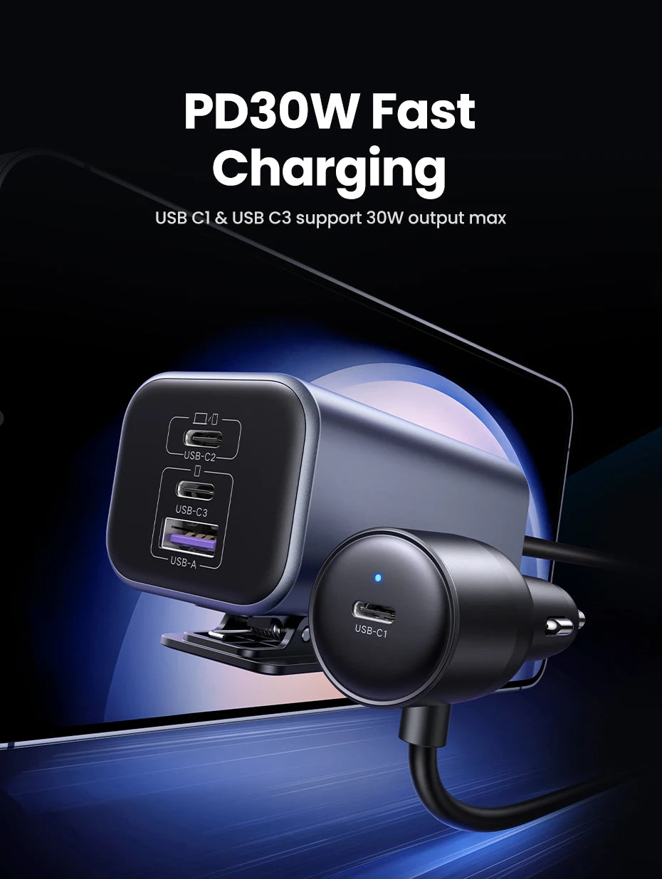 150W Fast Car Charger with 4 USB-C and USB-A Ports