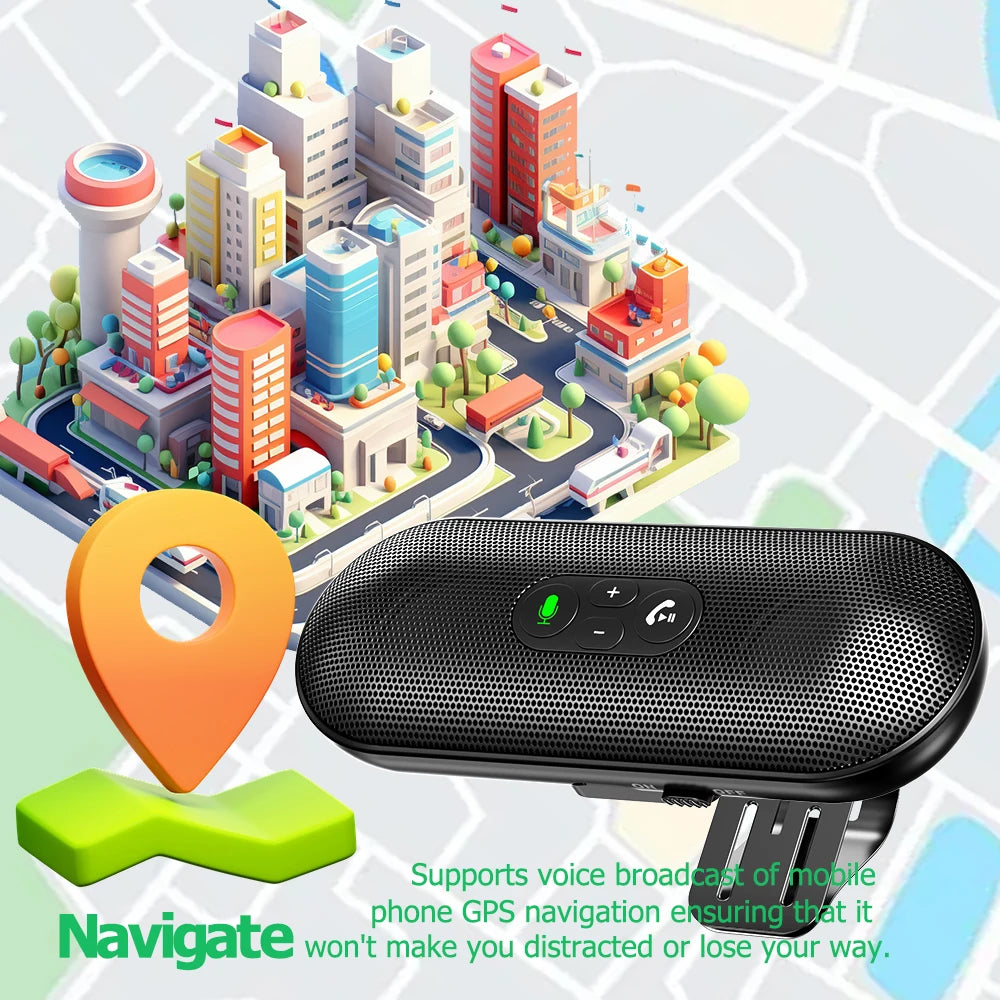 Bluetooth 5.4 Handsfree Car Kit Dual 3W Speakerphone Sun Visor Mount