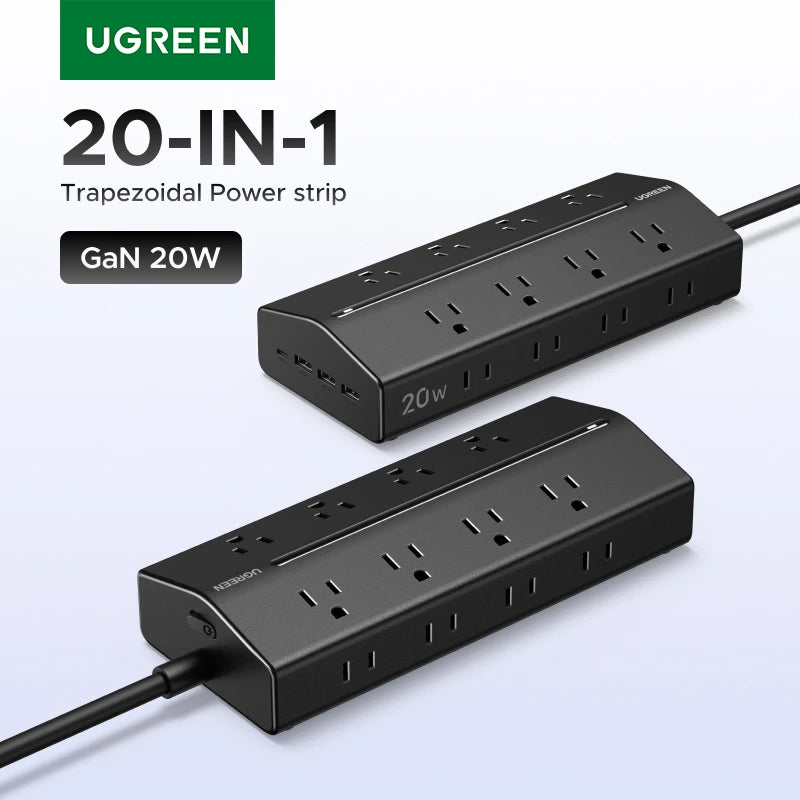 20-in-1 Trapezoidal Power Strip with 20W Fast Charging USB Ports - 1