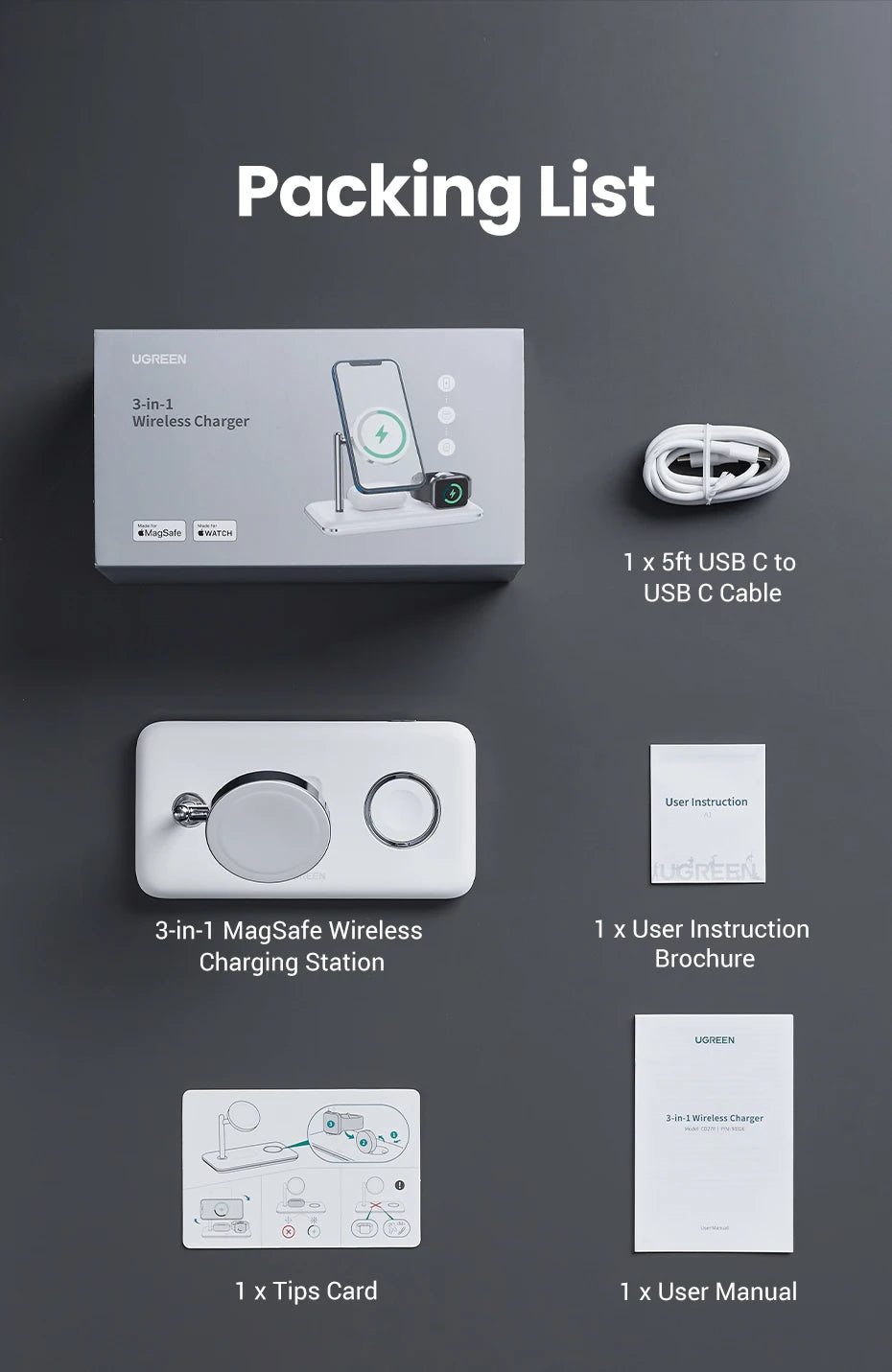 3-in-1 Magnetic Wireless Charging Station for iPhone and Apple Watch