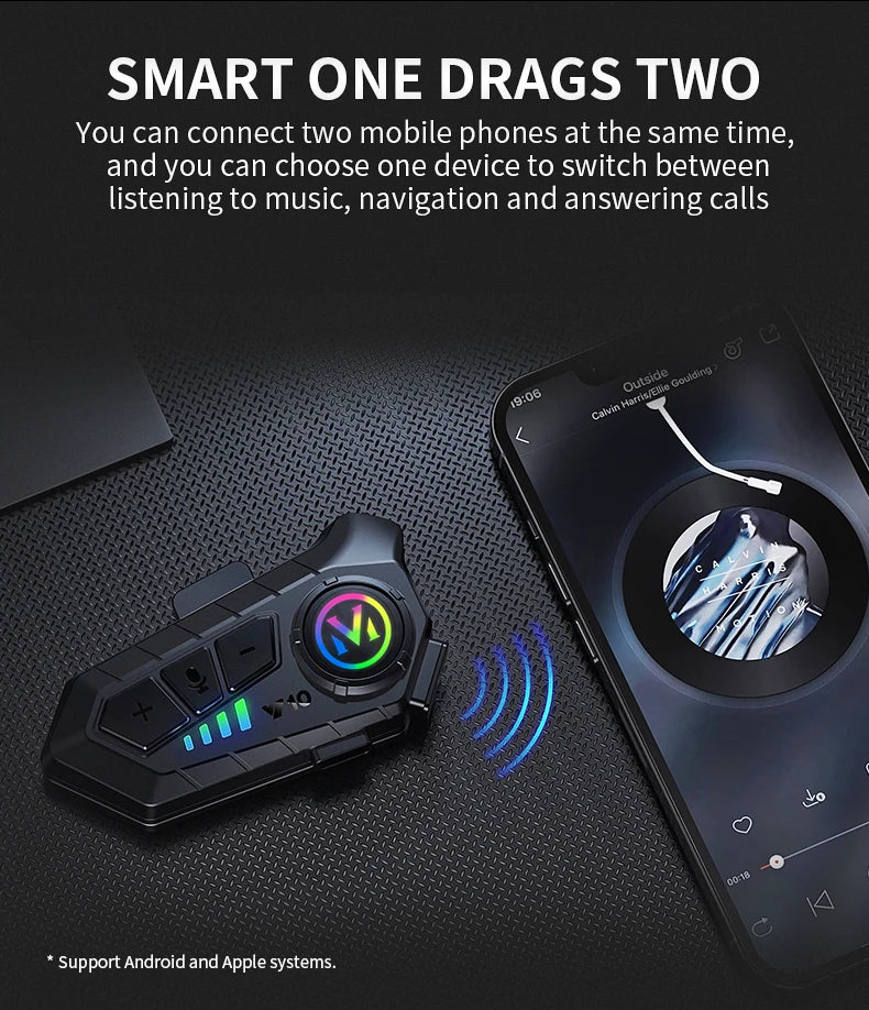 Bluetooth 5.3 Motorcycle Helmet Headset with Voice Control