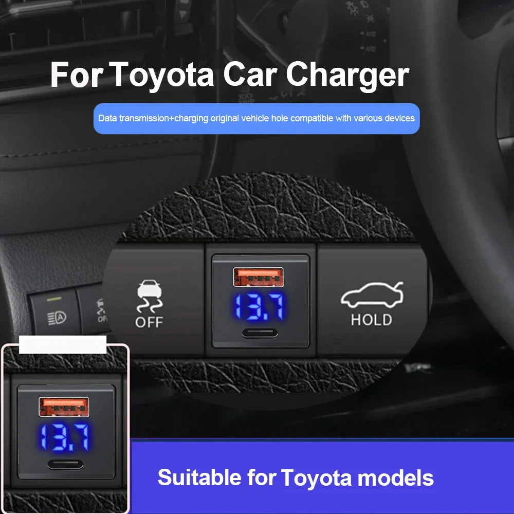 48W Dual USB Type-C PD and QC3.0 Car Charger Socket for Toyota
