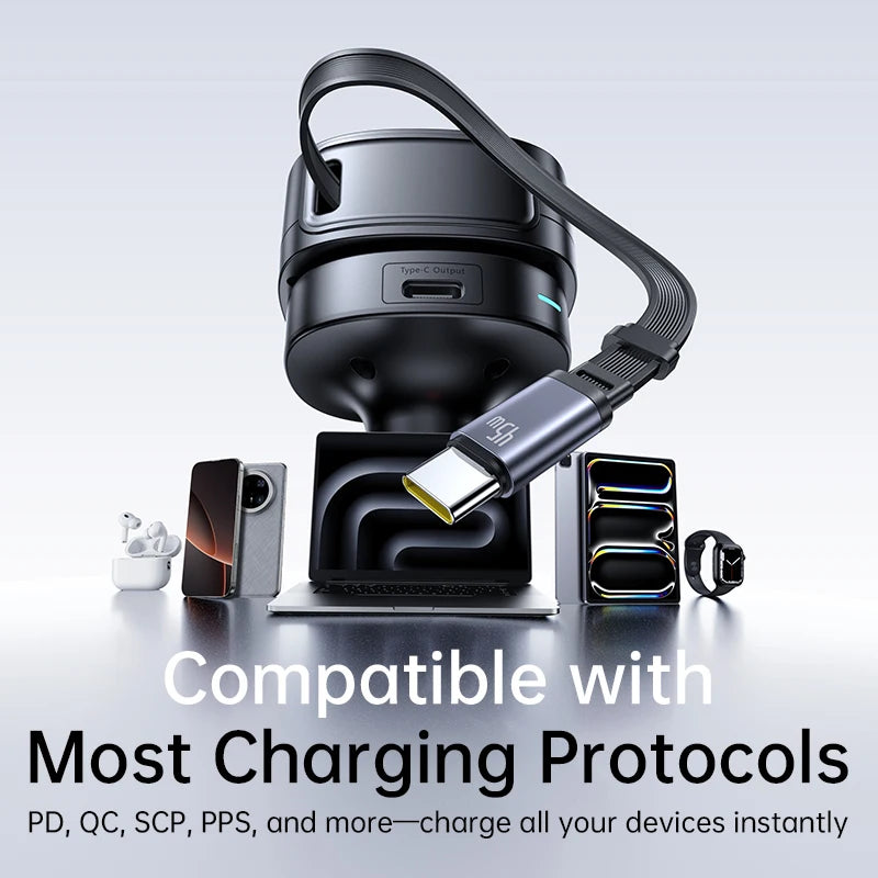 60W Retractable Fast Car Charger with 3 Ports - 5