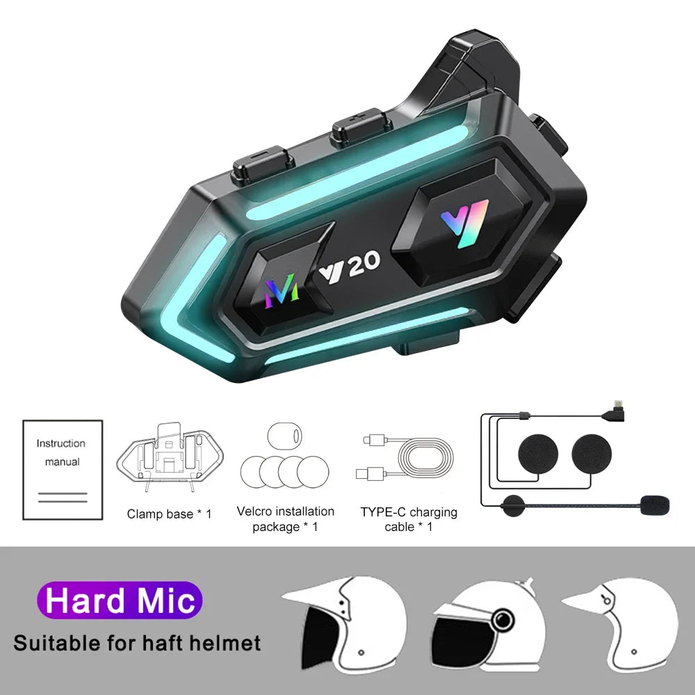 Bluetooth 5.3 Motorcycle Helmet Headset with RGB Lighting