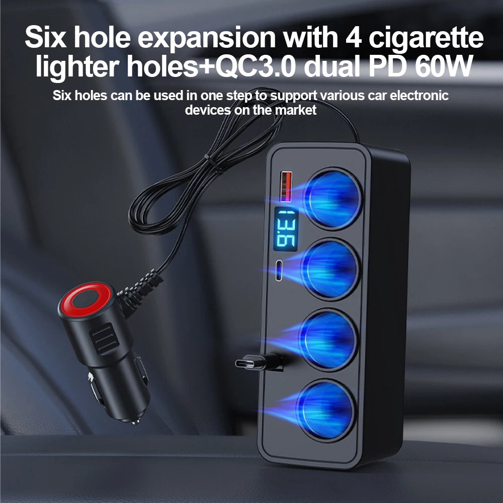 120W 7-in-1 Car Cigarette Lighter Socket Splitter with PD and USB