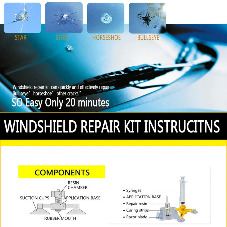 Car Windshield Glass Repair Kit for Cracks and Chips