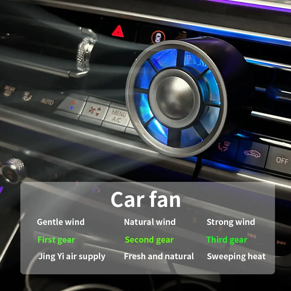 Portable 5V USB Car Air Vent Cooling Fan with 3 Gears and RGB Light