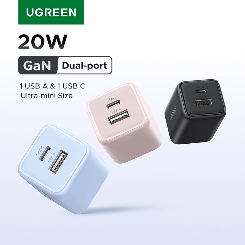 20W GaN Dual-Port USB-C and USB-A Fast Wall Charger