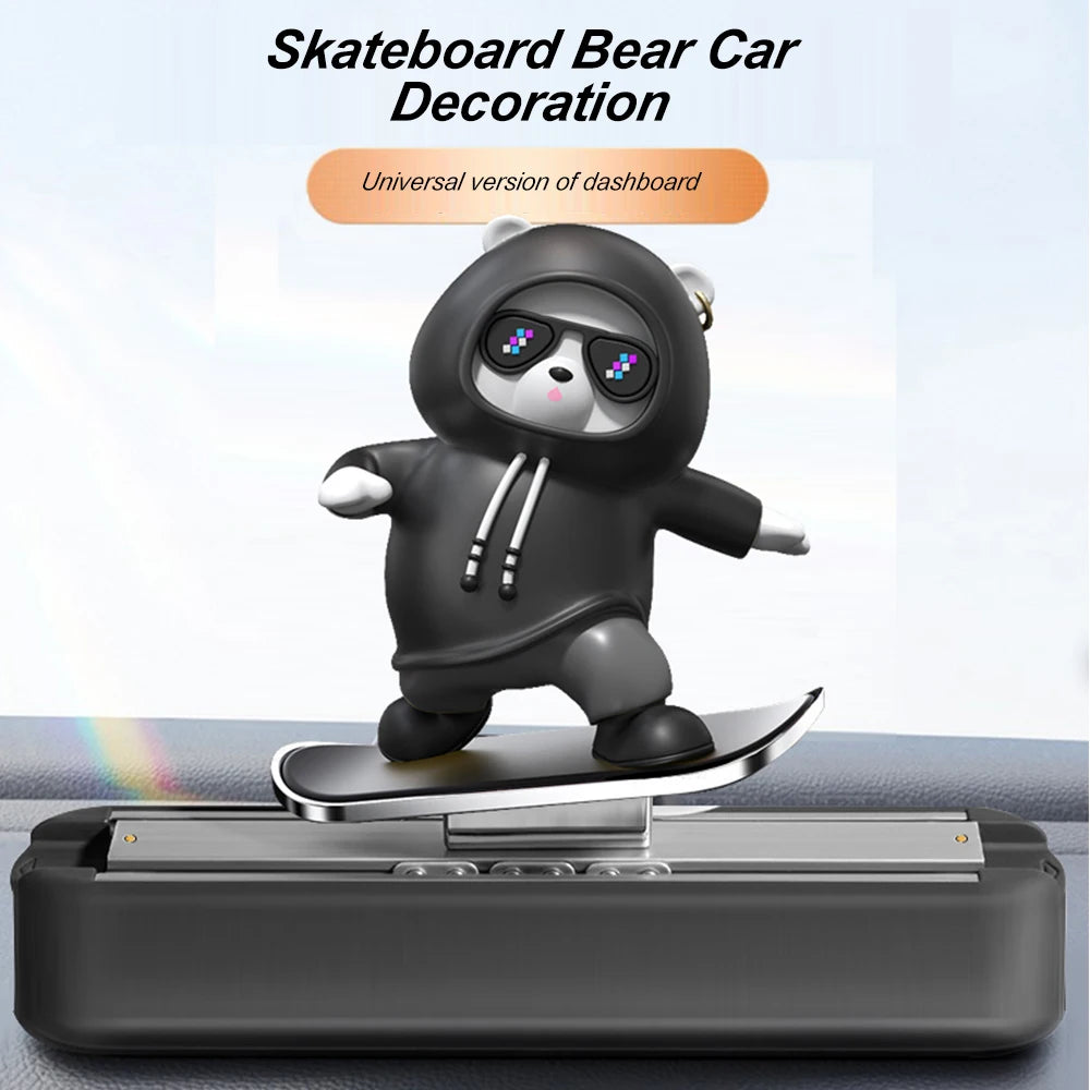 Skateboarding Bear Car Dashboard Ornament with Parking Number Plate