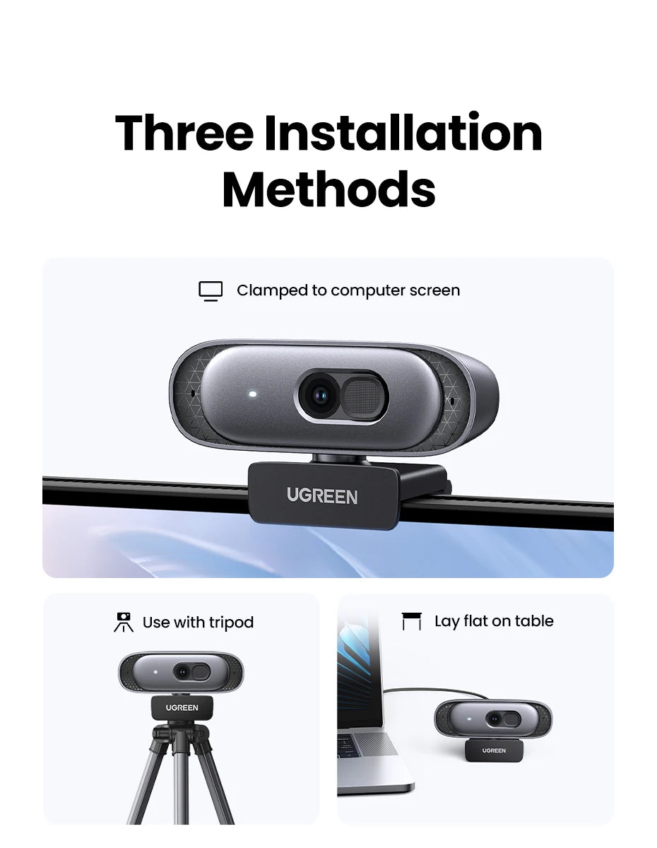 2K Ultra HD USB Webcam with Dual Microphones for Video Calls