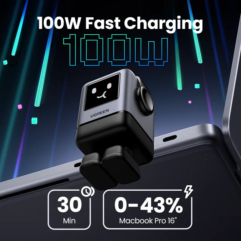 100W GaN Fast Wall Charger with Robot Display for Laptops and Phones - 2