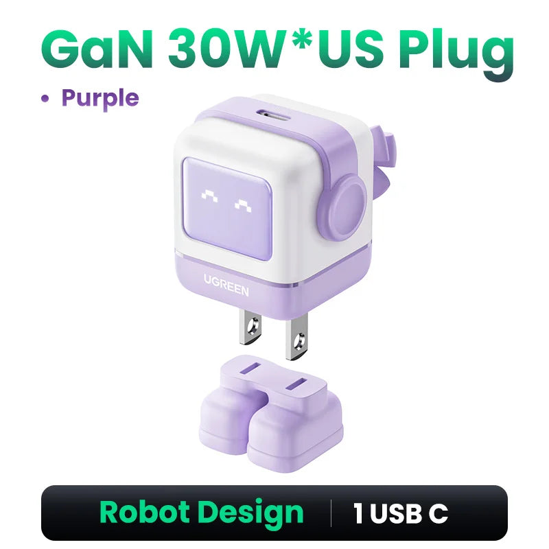 65W GaN USB-C Robot Fast Charger for Laptops and Smartphones