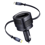 90W Fast Car Charger with Dual Retractable Cables