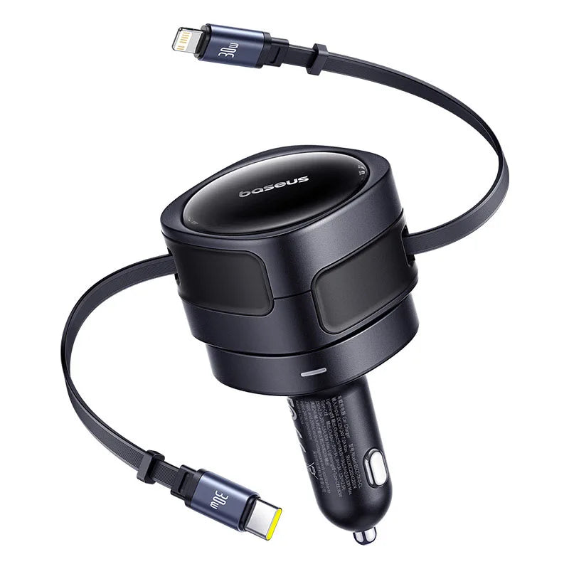 90W Fast Car Charger with Dual Retractable Cables