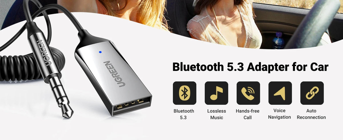 Bluetooth 5.3 Car Audio Receiver with 3.5mm AUX Adapter
